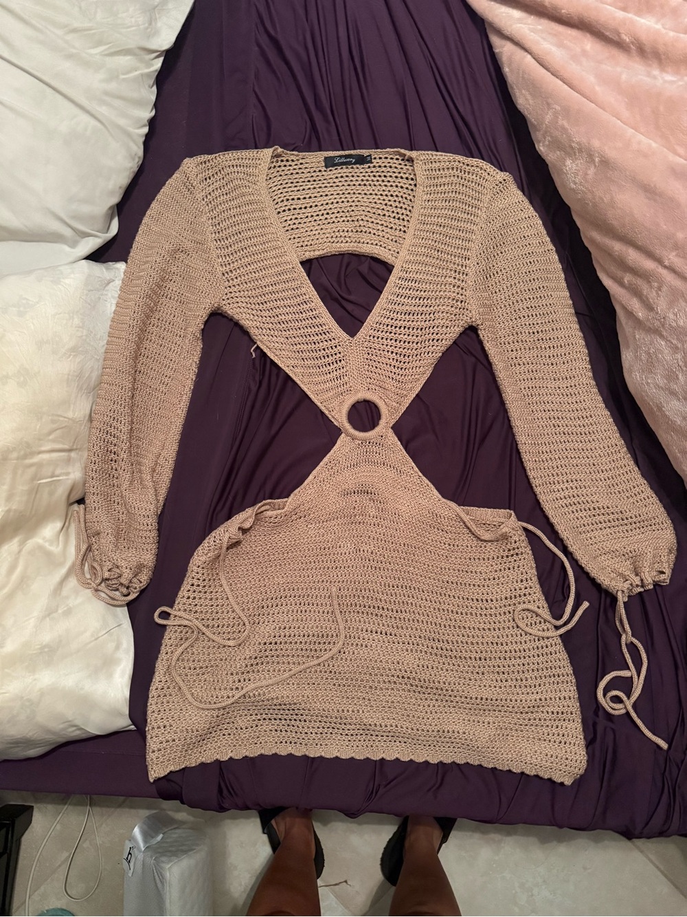 Open-Knot Crochet Swim Coverup in Blush
